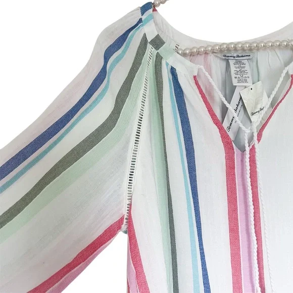 TOMMY BAHAMA Multi Stripe Dobby Tunic Swim Coverup Size Medium - Picture 7 of 13